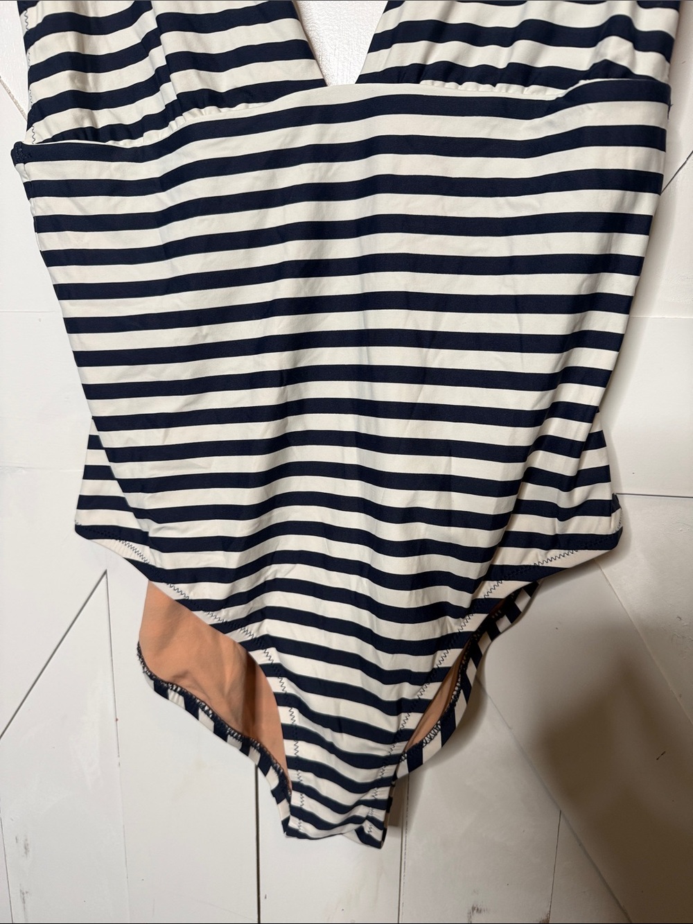 J. Crew Navy White Striped One Piece Swimsuit Deep V - Picture 9 of 12